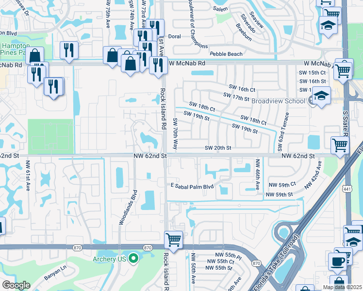 map of restaurants, bars, coffee shops, grocery stores, and more near 7021 Southwest 20th Street in Pompano Beach
