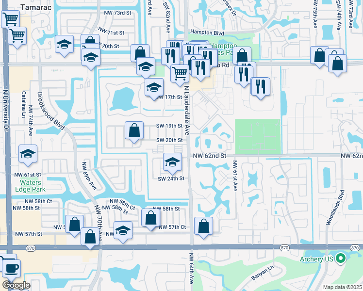 map of restaurants, bars, coffee shops, grocery stores, and more near 8100 Southwest 20th Street in North Lauderdale