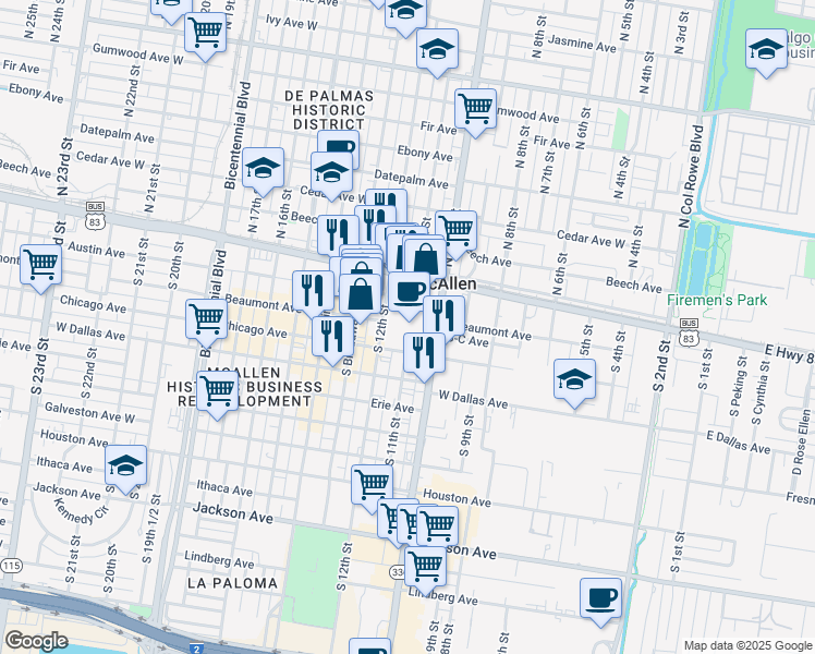 map of restaurants, bars, coffee shops, grocery stores, and more near 200 South 10th Street in McAllen