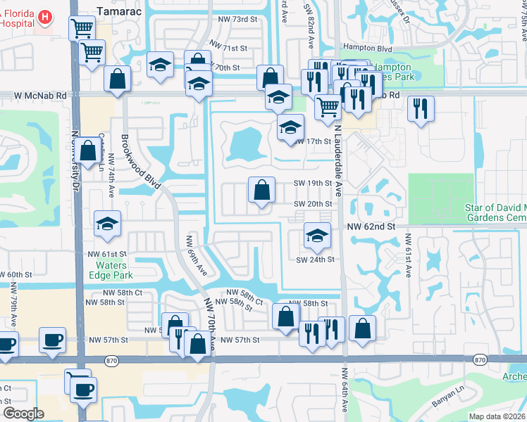map of restaurants, bars, coffee shops, grocery stores, and more near 2005 Southwest 84th Terrace in North Lauderdale