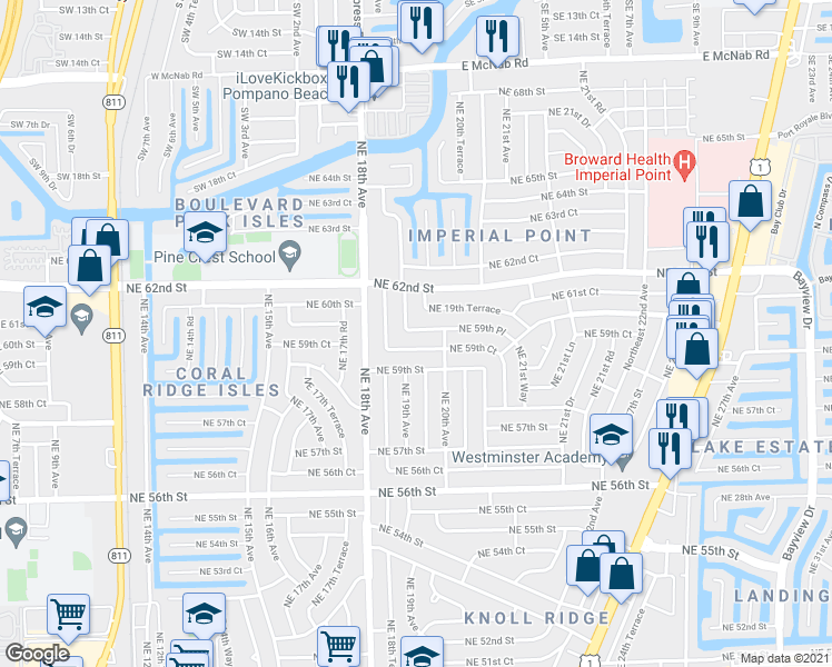map of restaurants, bars, coffee shops, grocery stores, and more near 1910 Northeast 19th Avenue in Fort Lauderdale