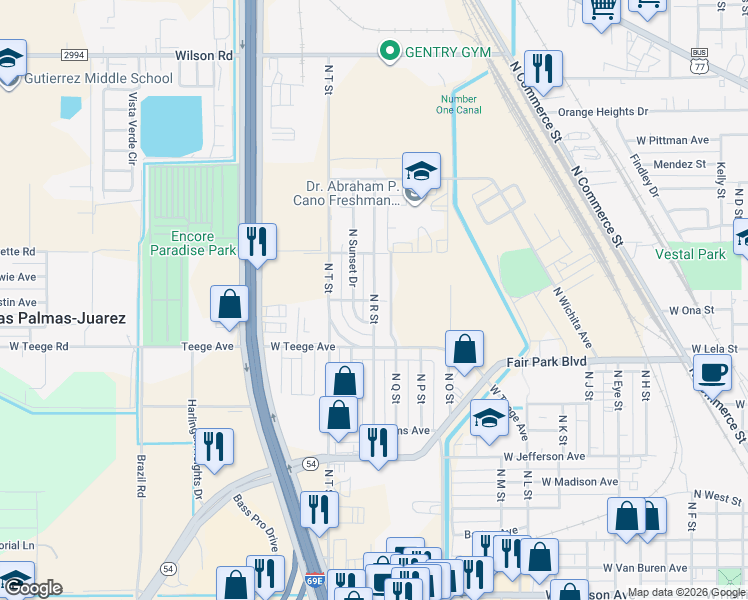 map of restaurants, bars, coffee shops, grocery stores, and more near 2000 Austin Avenue in Harlingen