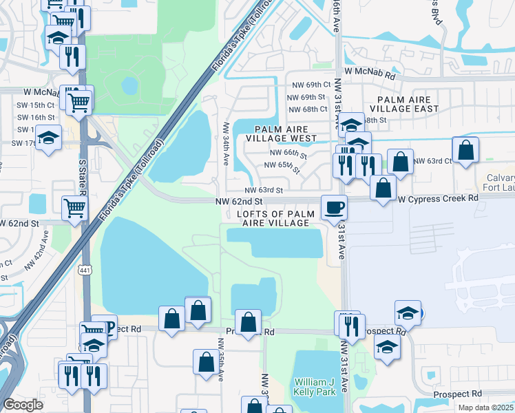 map of restaurants, bars, coffee shops, grocery stores, and more near 6190 Northwest 33rd Way in Fort Lauderdale
