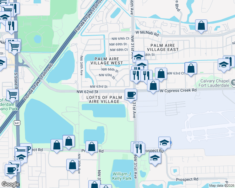 map of restaurants, bars, coffee shops, grocery stores, and more near 6191 Northwest 31st Way in Fort Lauderdale