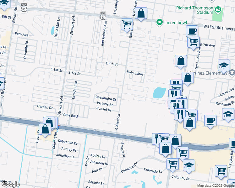 map of restaurants, bars, coffee shops, grocery stores, and more near 1906 Rosalinda Street in Mission