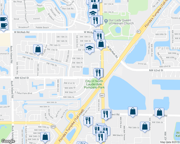 map of restaurants, bars, coffee shops, grocery stores, and more near 1975 Southwest 60th Terrace in North Lauderdale