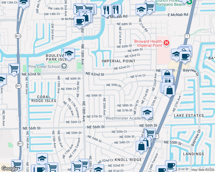 map of restaurants, bars, coffee shops, grocery stores, and more near 2010 Northeast 59th Place in Fort Lauderdale