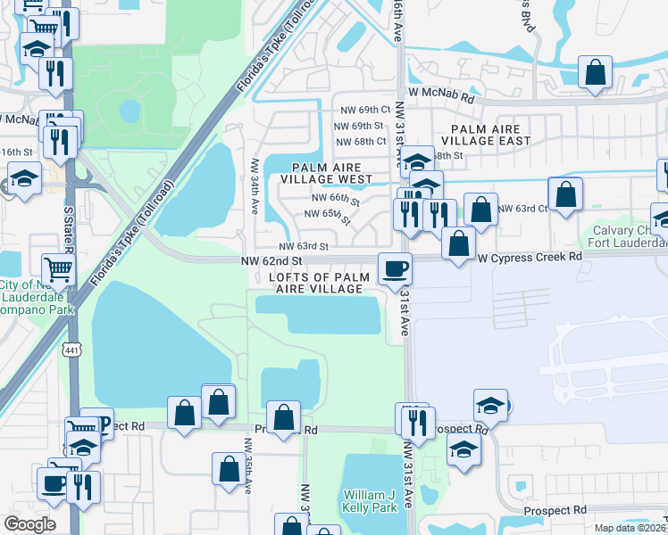 map of restaurants, bars, coffee shops, grocery stores, and more near 6191 Northwest 32nd Way in Fort Lauderdale