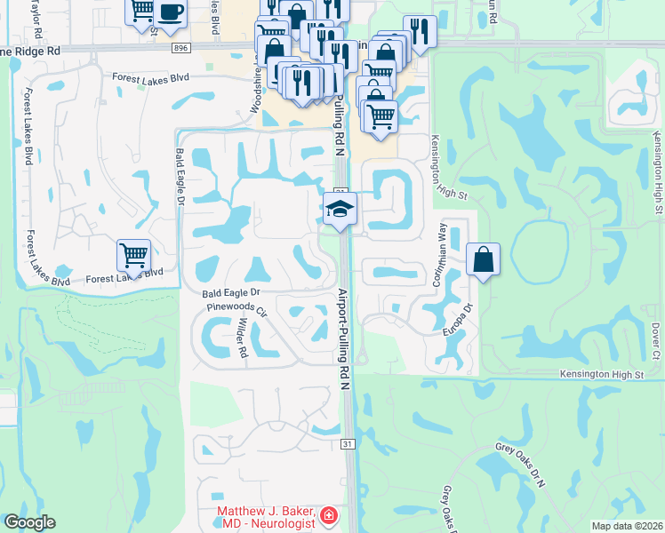map of restaurants, bars, coffee shops, grocery stores, and more near 211 Bobolink Way in Naples