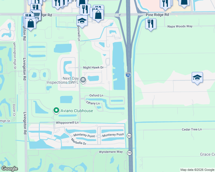 map of restaurants, bars, coffee shops, grocery stores, and more near 1047 Albany Court in Naples