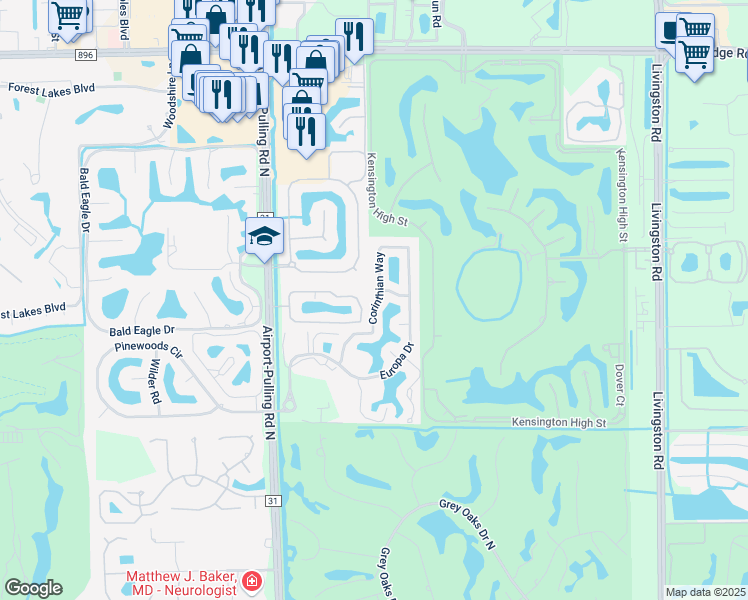 map of restaurants, bars, coffee shops, grocery stores, and more near 3555 Corinthian Way in Naples