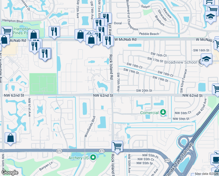 map of restaurants, bars, coffee shops, grocery stores, and more near 2040 Champions Way in North Lauderdale