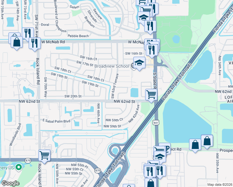 map of restaurants, bars, coffee shops, grocery stores, and more near 2001 Southwest 63rd Avenue in North Lauderdale