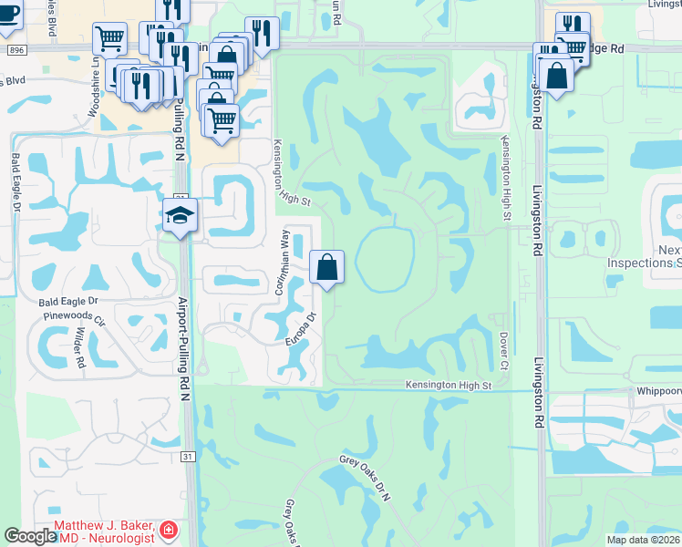map of restaurants, bars, coffee shops, grocery stores, and more near 5028 Kensington High Street in Naples