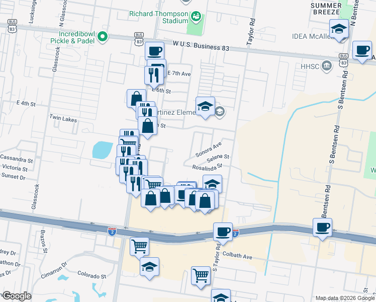 map of restaurants, bars, coffee shops, grocery stores, and more near 207 Mockingbird Avenue in Mission