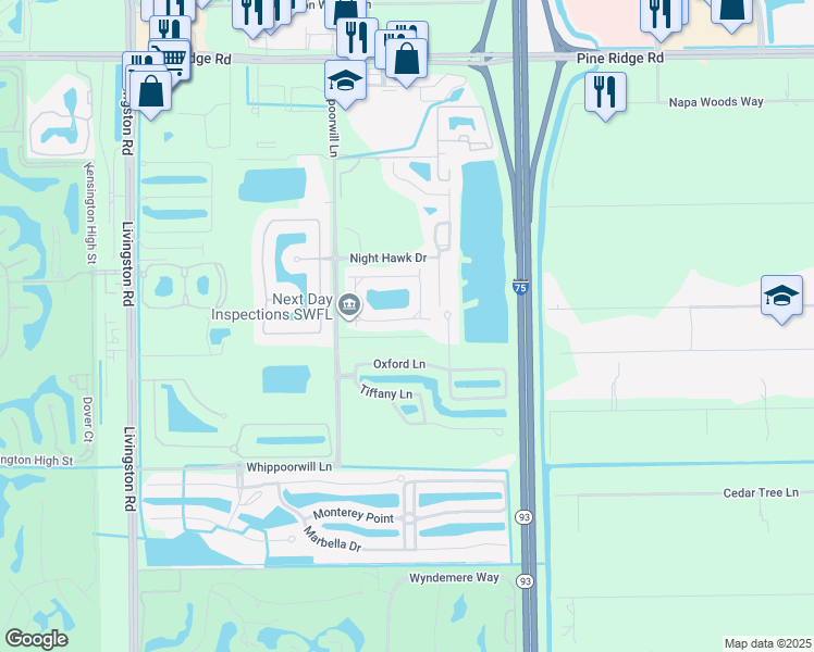 map of restaurants, bars, coffee shops, grocery stores, and more near 1450 Whippoorwill Lane in Naples