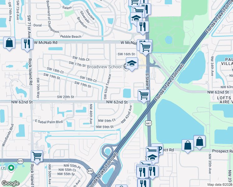 map of restaurants, bars, coffee shops, grocery stores, and more near 6260 Southwest 20th Street in Pompano Beach