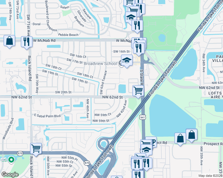 map of restaurants, bars, coffee shops, grocery stores, and more near 6260 Southwest 20th Street in Pompano Beach