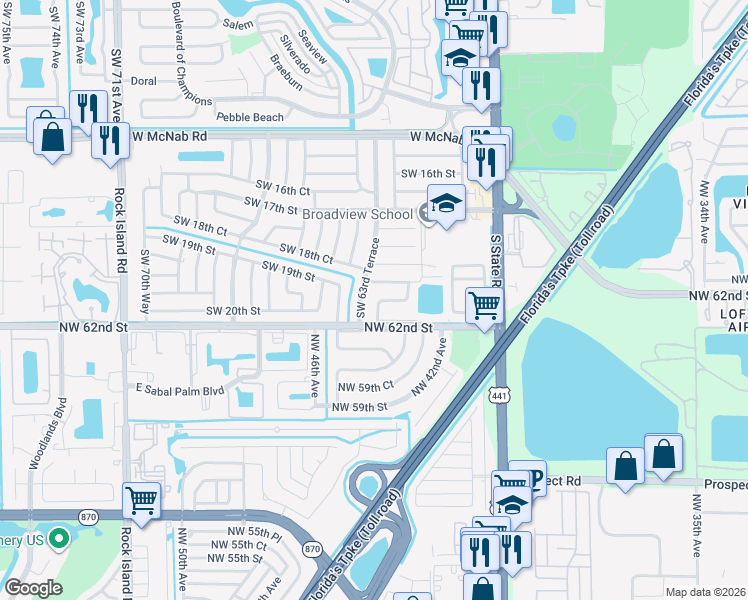 map of restaurants, bars, coffee shops, grocery stores, and more near 2001 Southwest 63rd Avenue in North Lauderdale