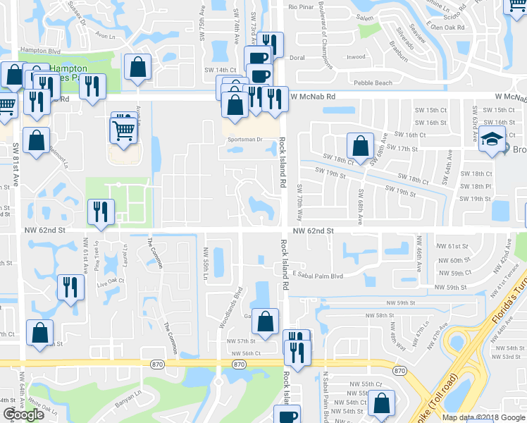 map of restaurants, bars, coffee shops, grocery stores, and more near 2077 Champions Way in North Lauderdale