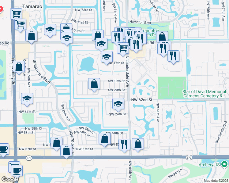 map of restaurants, bars, coffee shops, grocery stores, and more near 8204 Southwest 20th Street in North Lauderdale