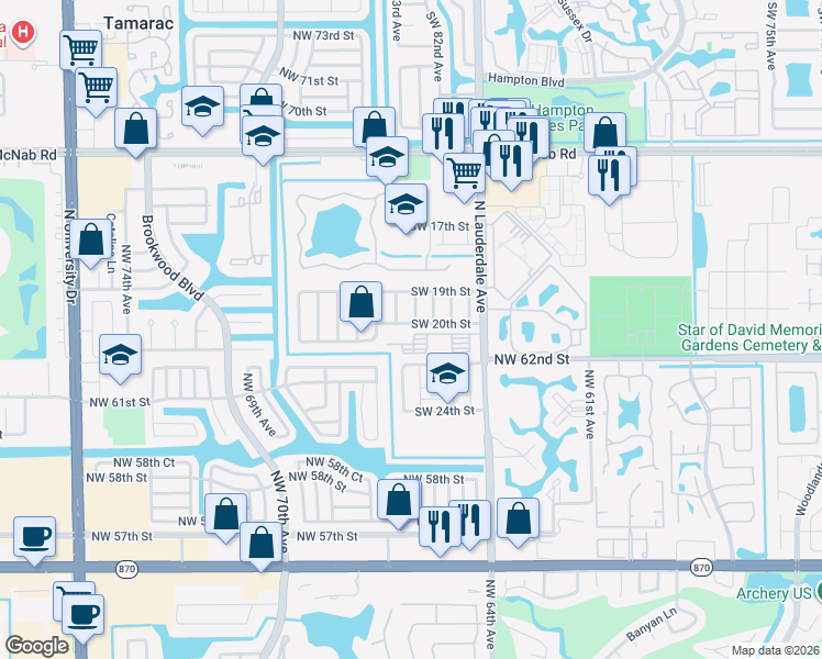 map of restaurants, bars, coffee shops, grocery stores, and more near 8304 Southwest 20th Street in North Lauderdale