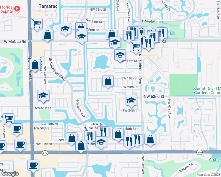 map of restaurants, bars, coffee shops, grocery stores, and more near 2005 Southwest 84th Terrace in North Lauderdale