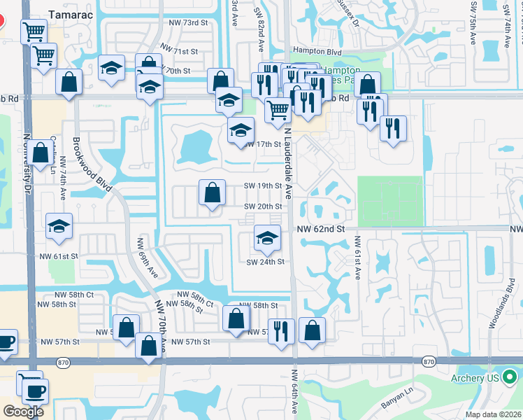 map of restaurants, bars, coffee shops, grocery stores, and more near 8204 Southwest 20th Street in North Lauderdale