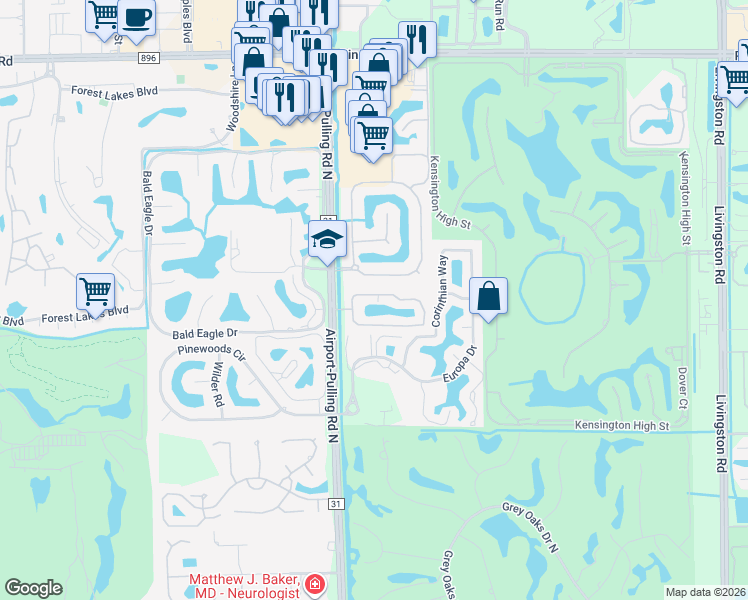map of restaurants, bars, coffee shops, grocery stores, and more near 3417 Timberwood Circle in Naples
