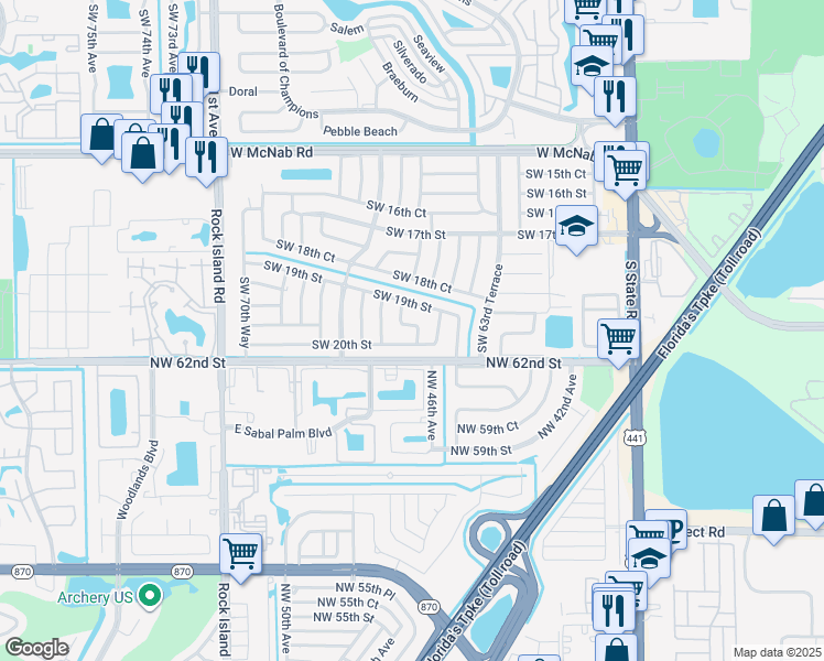 map of restaurants, bars, coffee shops, grocery stores, and more near 6601 Southwest 20th Street in North Lauderdale