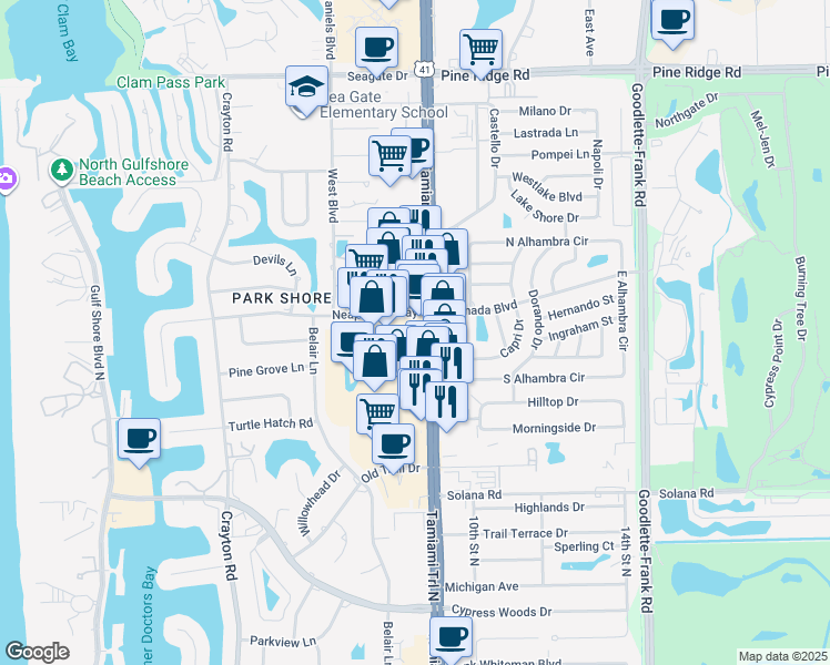 map of restaurants, bars, coffee shops, grocery stores, and more near 890 Neapolitan Way in Naples