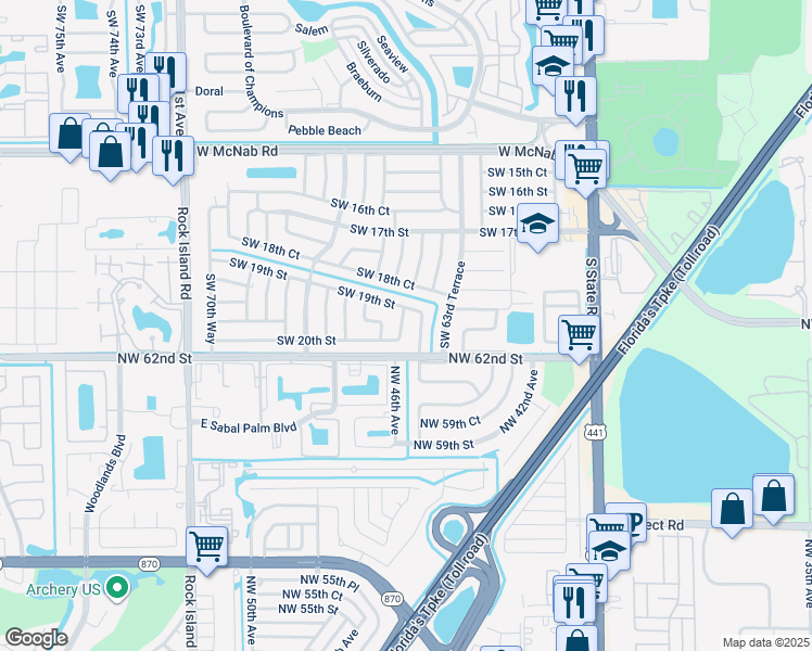 map of restaurants, bars, coffee shops, grocery stores, and more near 1940 Southwest 65th Terrace in North Lauderdale