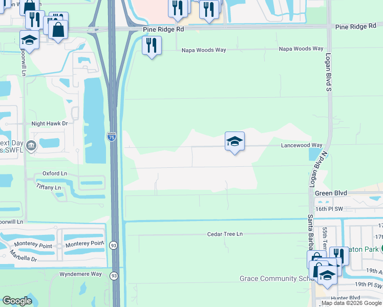 map of restaurants, bars, coffee shops, grocery stores, and more near 6060 Lancewood Way in Naples