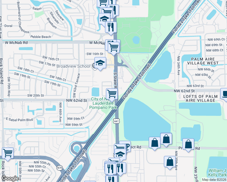 map of restaurants, bars, coffee shops, grocery stores, and more near 6041 Southwest 19th Place in North Lauderdale