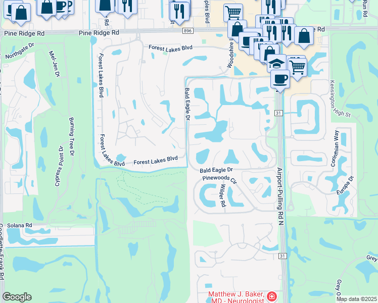 map of restaurants, bars, coffee shops, grocery stores, and more near 770 Bald Eagle Drive in Naples