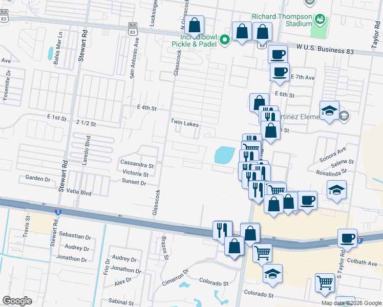 map of restaurants, bars, coffee shops, grocery stores, and more near 2103 Selena Street in Mission