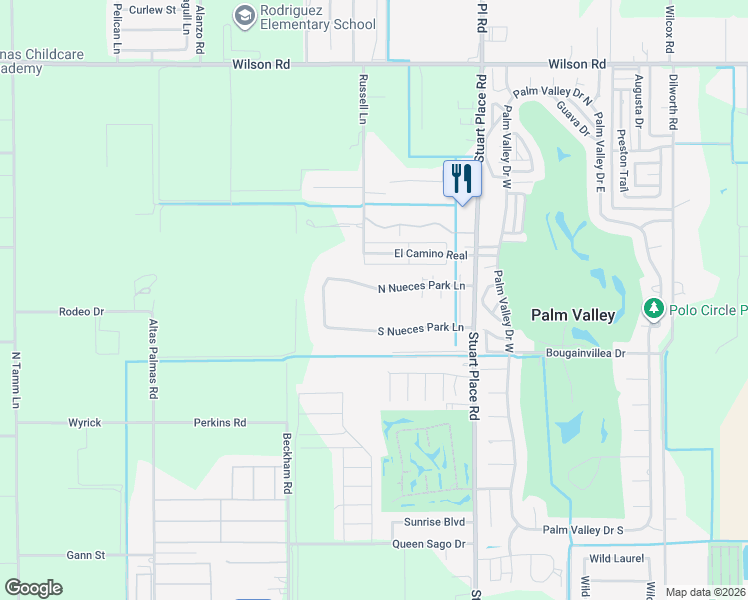 map of restaurants, bars, coffee shops, grocery stores, and more near 114 N Nueces Park Ln in Harlingen