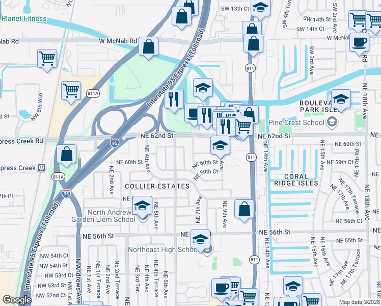 map of restaurants, bars, coffee shops, grocery stores, and more near 700 Northeast 61st Street in Fort Lauderdale