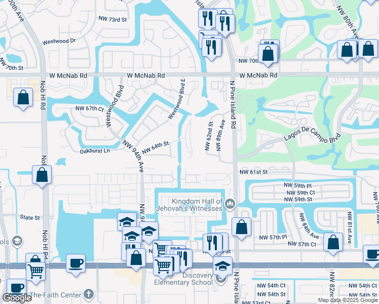 map of restaurants, bars, coffee shops, grocery stores, and more near 6327 Pinehurst Circle in Tamarac