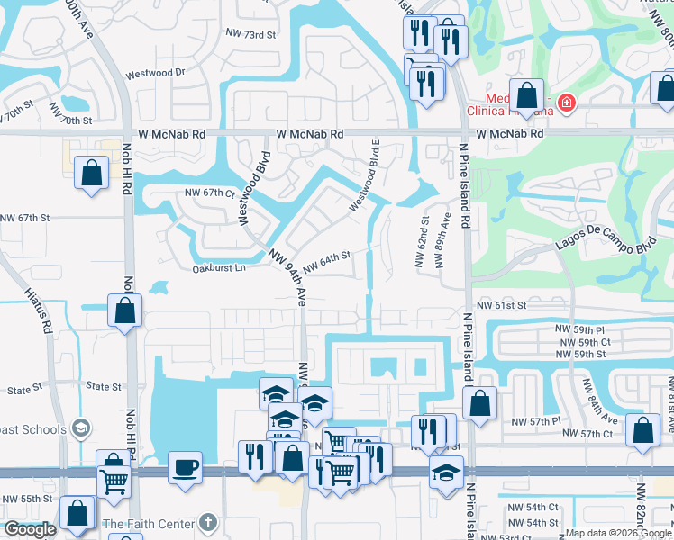map of restaurants, bars, coffee shops, grocery stores, and more near 9253 Wedgewood Lane in Tamarac