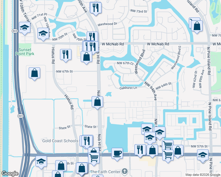 map of restaurants, bars, coffee shops, grocery stores, and more near 9926 Northwest 65th Court in Tamarac