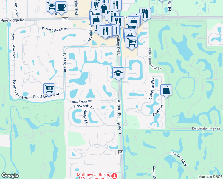map of restaurants, bars, coffee shops, grocery stores, and more near 211 Bobolink Way in Naples