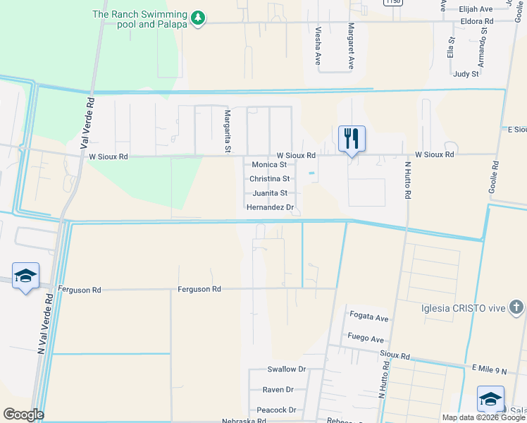 map of restaurants, bars, coffee shops, grocery stores, and more near 745 Hernandez Drive in Donna