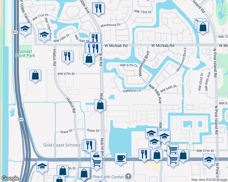 map of restaurants, bars, coffee shops, grocery stores, and more near 9926 Northwest 65th Court in Tamarac