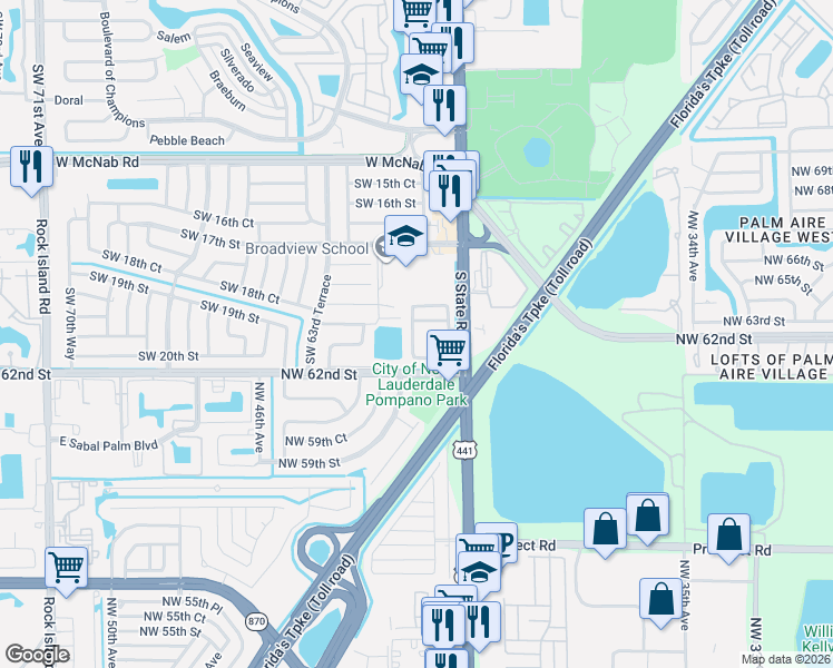 map of restaurants, bars, coffee shops, grocery stores, and more near 1975 Southwest 60th Terrace in North Lauderdale
