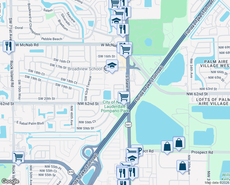 map of restaurants, bars, coffee shops, grocery stores, and more near 1975 Southwest 60th Terrace in North Lauderdale