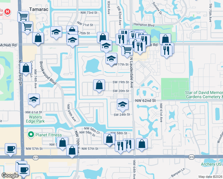 map of restaurants, bars, coffee shops, grocery stores, and more near 8304 Southwest 20th Street in North Lauderdale
