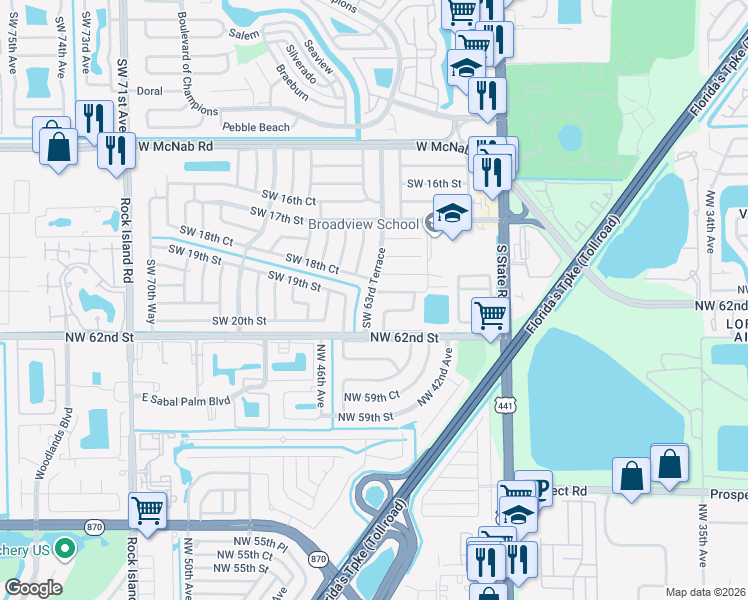 map of restaurants, bars, coffee shops, grocery stores, and more near 1910 Southwest 63rd Terrace in North Lauderdale