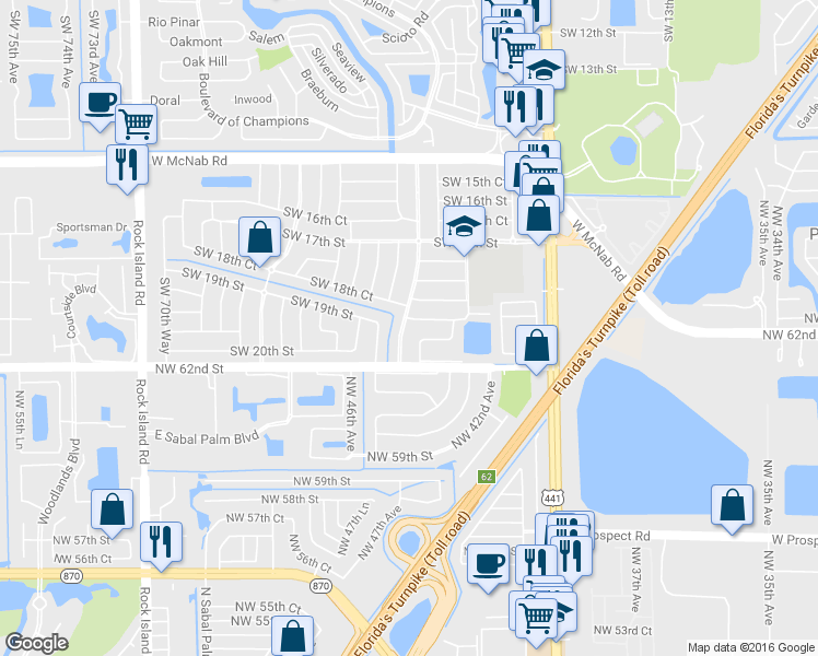 map of restaurants, bars, coffee shops, grocery stores, and more near 1910 Southwest 63rd Terrace in North Lauderdale