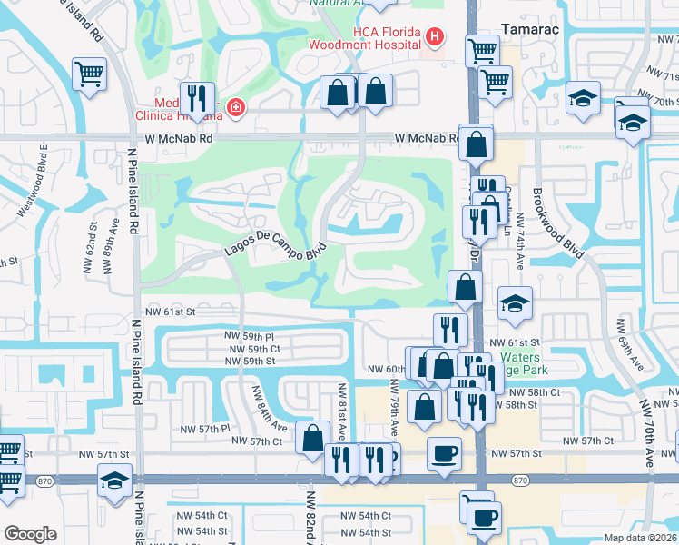 map of restaurants, bars, coffee shops, grocery stores, and more near 8020 Fairview Drive in Tamarac